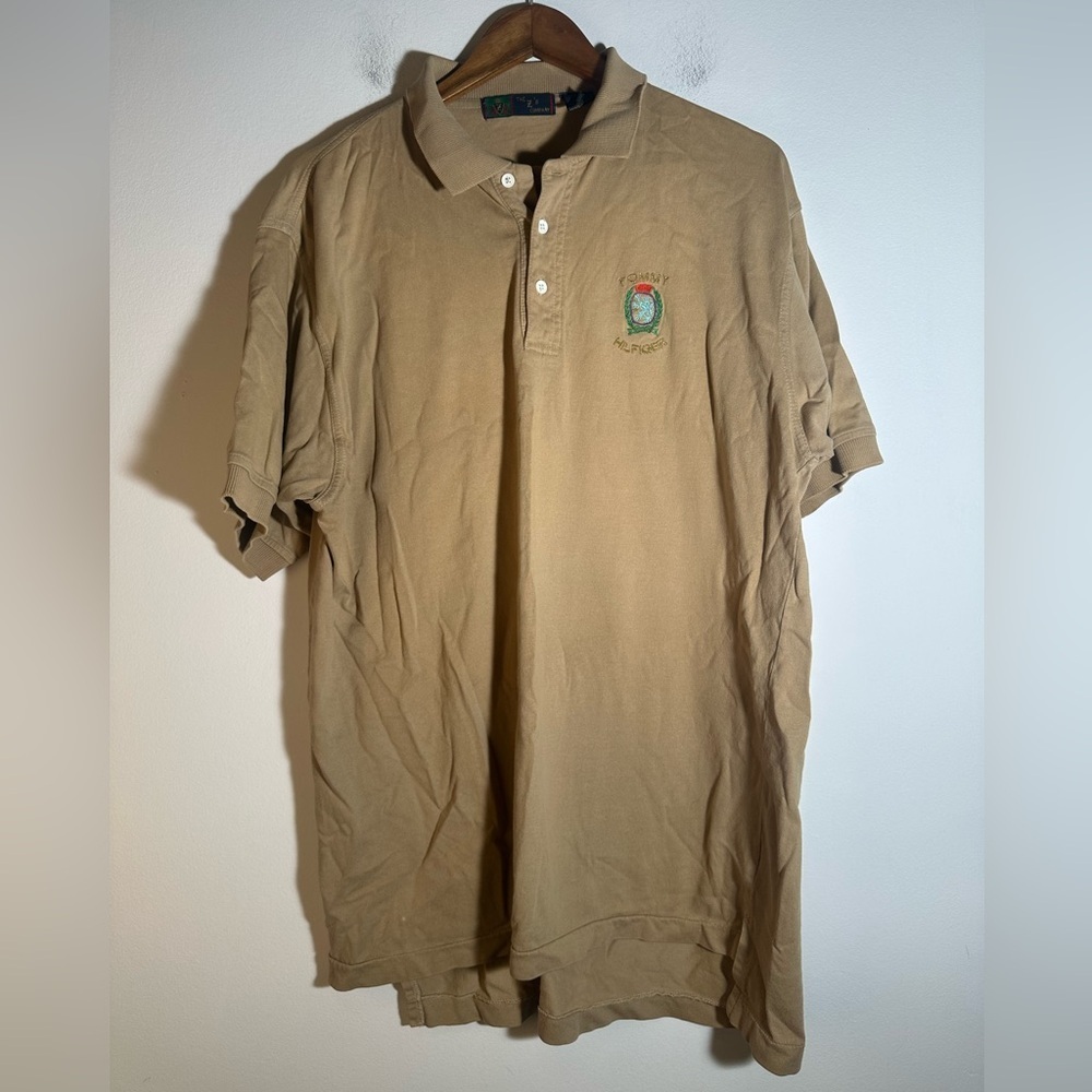 Vintage Tommy Hilfiger Men's Tan Polo Shirt